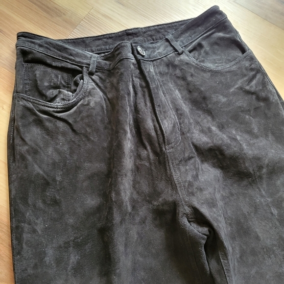 VTG BRANDON THOMAS Black Suade Leather Straight Leg Pants - Picture 2 of 11